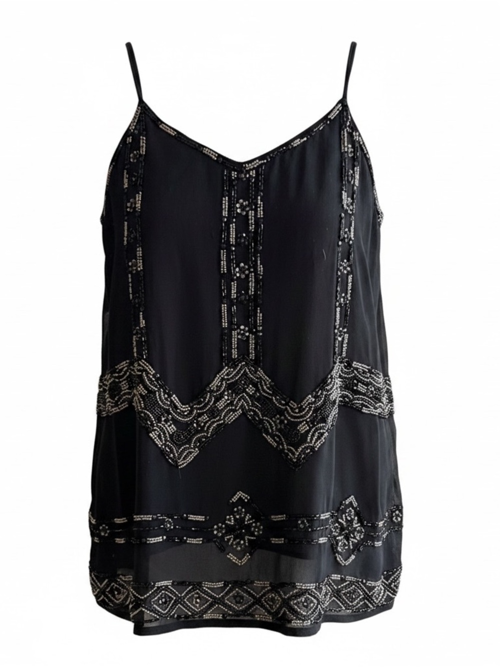 Black Beaded Spaghetti-Strap Camisole